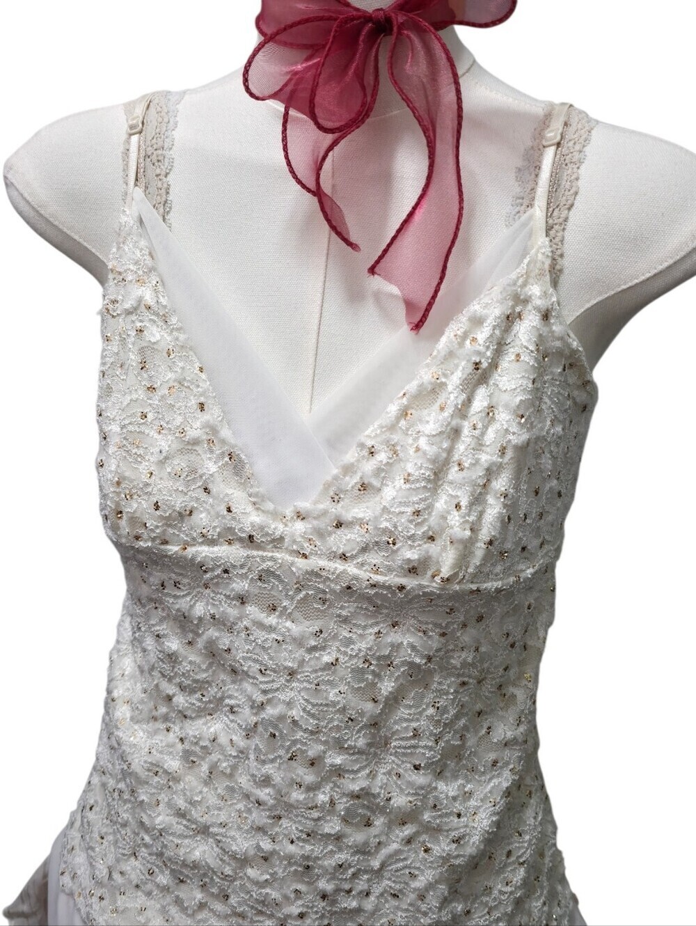 Kiwi adorable white cream lace glitter top camisole - Picture 2 of 6